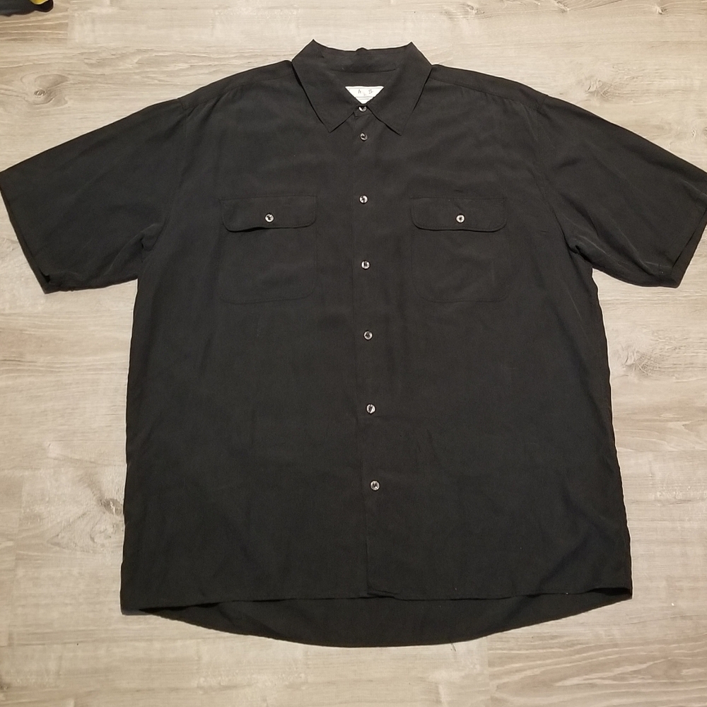Men's Black KAZU 100% Silk Short Sleeve Button Up Shirt Size XL